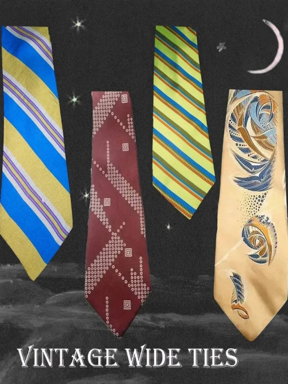 Vintage Wide Tie Bundle 70s & 60s - 4 Retro Neckties, Reseller Lot